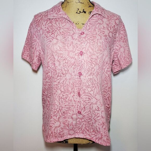 Woolrich Linen Blend Floral Button Down Blouse Size M - Picture 1 of 8